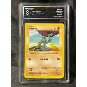 1999 Machop Shadowless #52 Pokémon Base Set ArenaClub Graded NM MINT 8